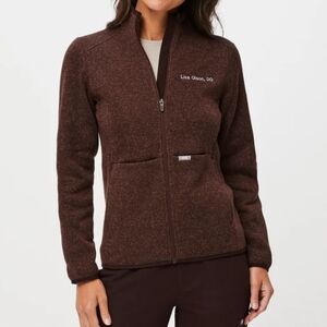 Figs On-Shift Heather Expresso Full Zip Knit Sweater Jacket, Size M